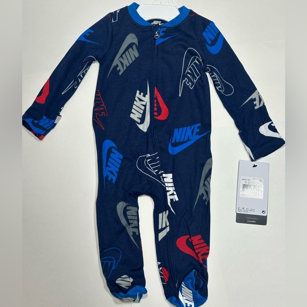 New Nike Baby Footed Pajamas Convertible Hand Mitts Zip Footed Pajamas 6M